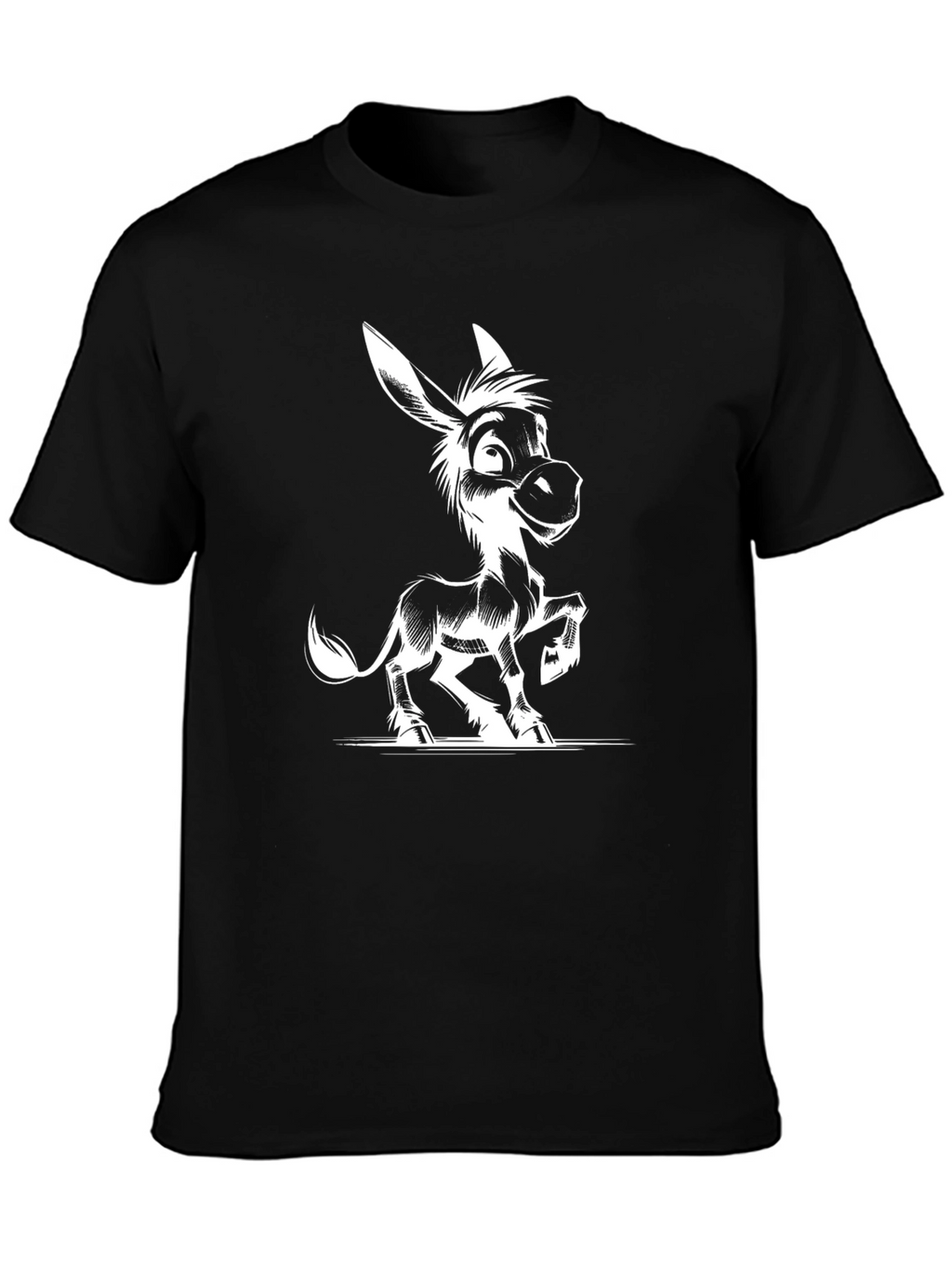 Cartoon Donkey Graphic Tee - Black Cotton T-Shirt