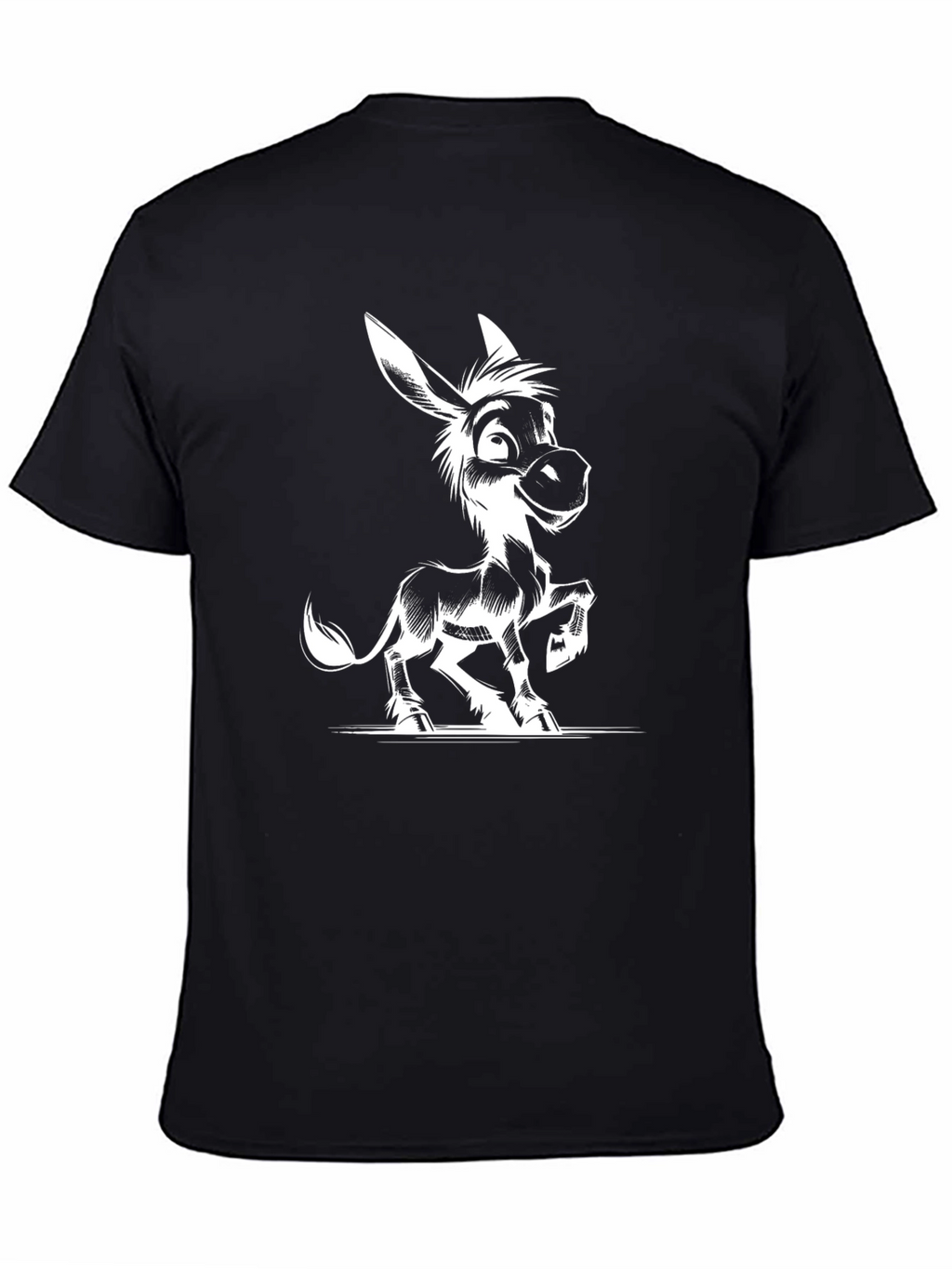 Cartoon Donkey Graphic Tee - Black Cotton T-Shirt