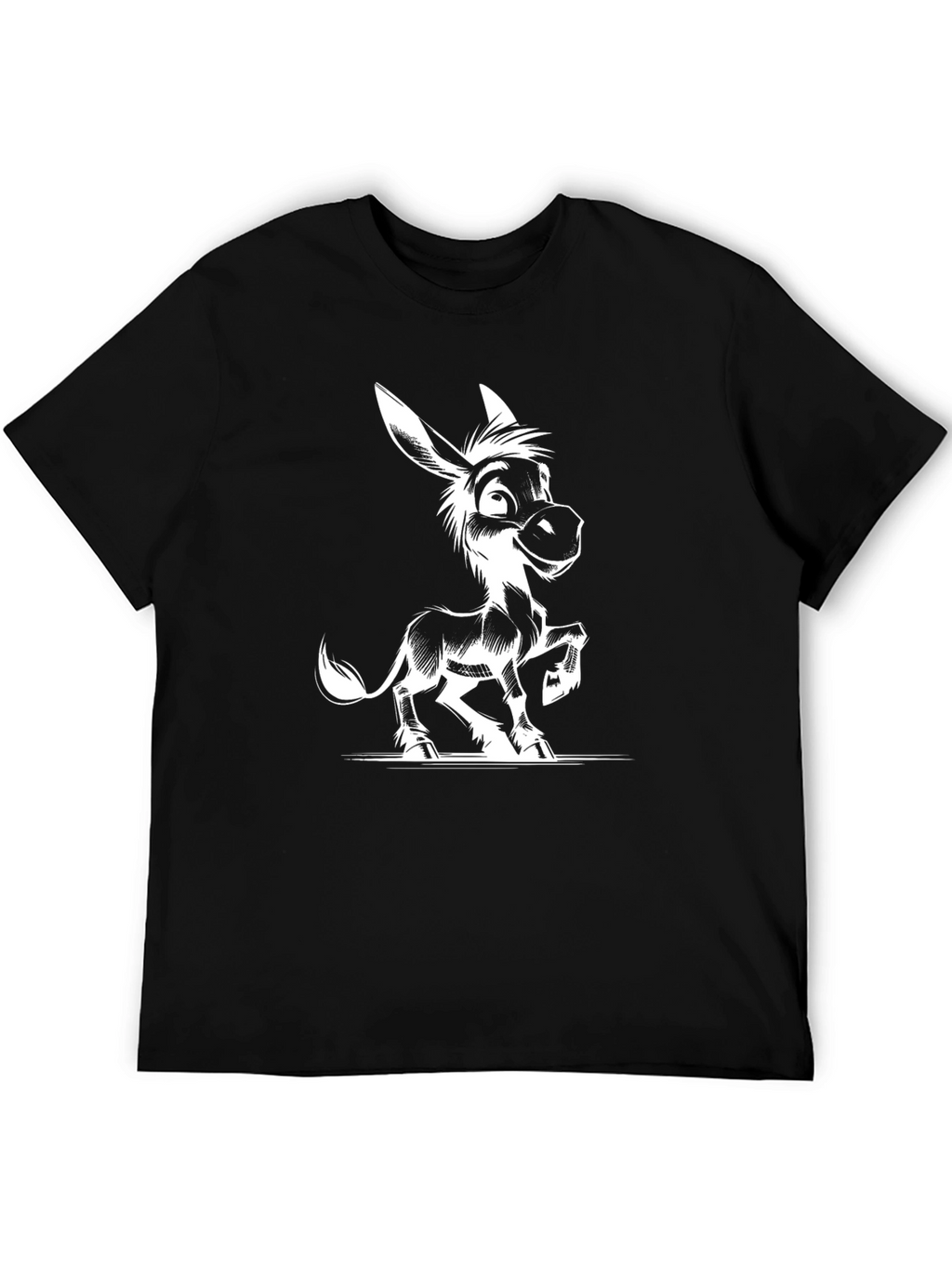 Cartoon Donkey Graphic Tee - Black Cotton T-Shirt