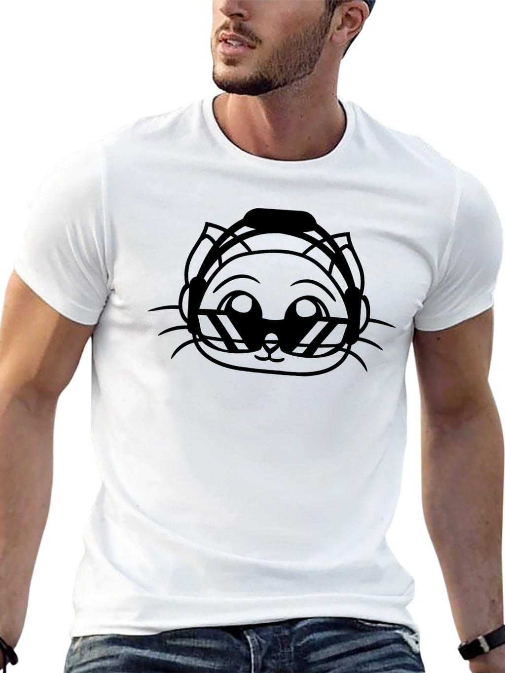 DJ Cat Black Graphic Tee - Cool & Stylish