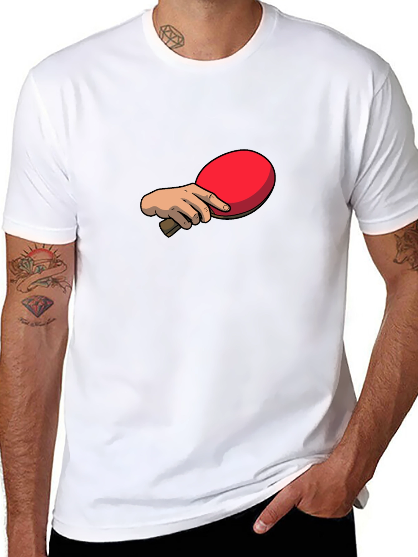 Ping Pong Paddle Graphic Tee - Black Cotton T-Shirt
