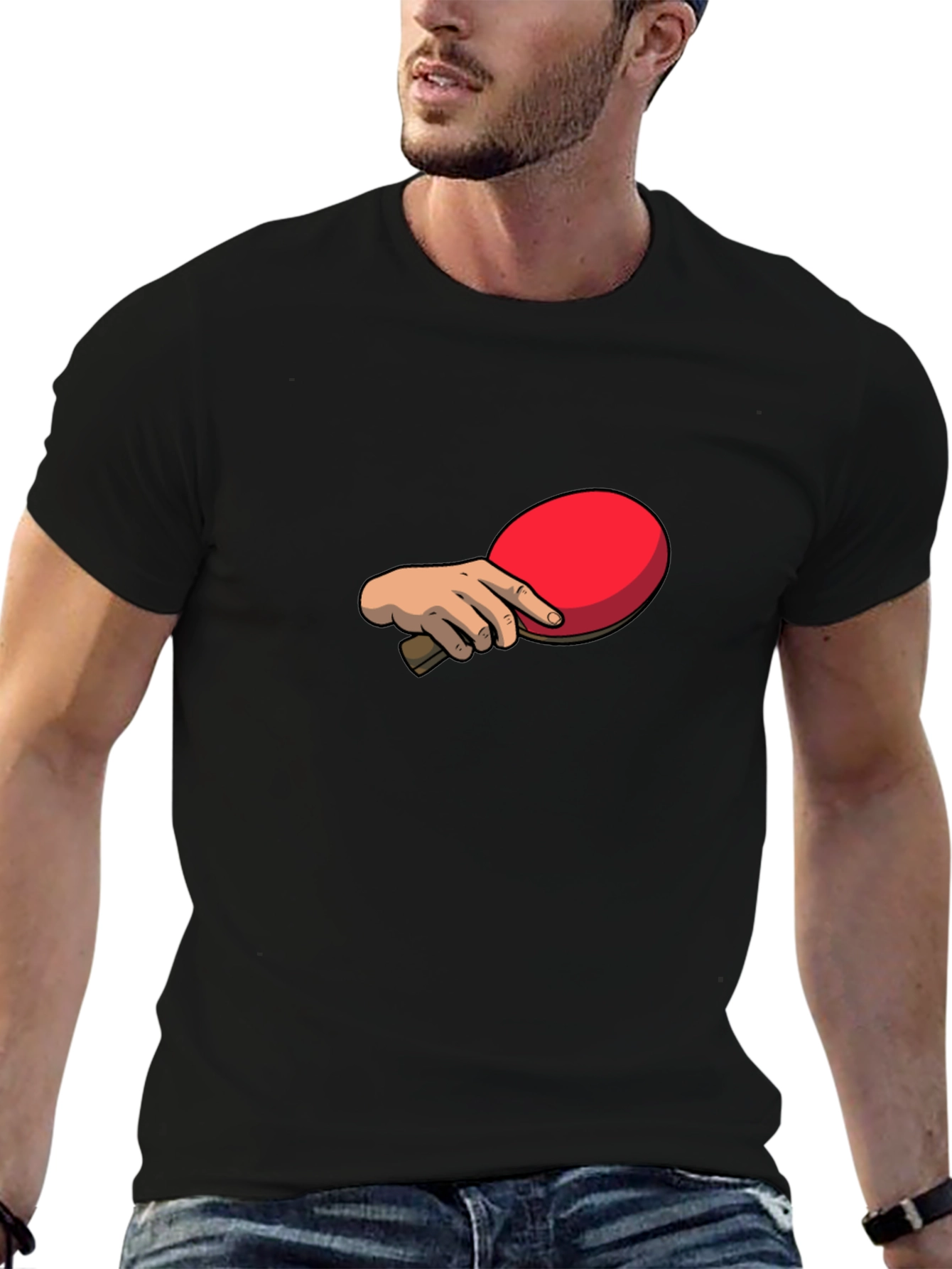 Ping Pong Paddle Graphic Tee - Black Cotton T-Shirt