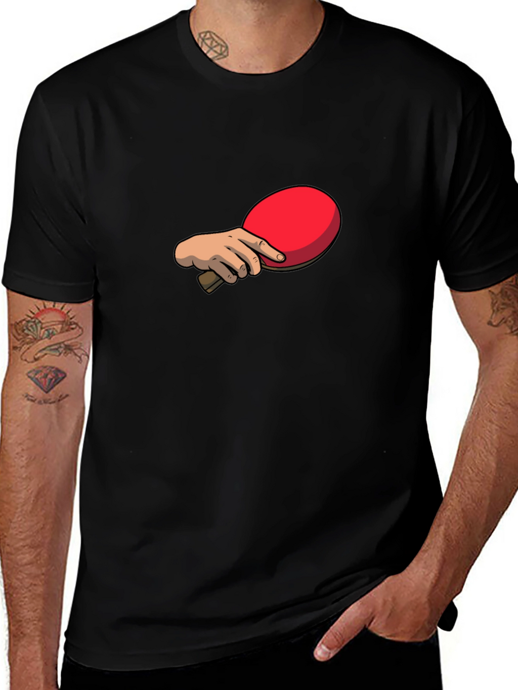 Ping Pong Paddle Graphic Tee - Black Cotton T-Shirt