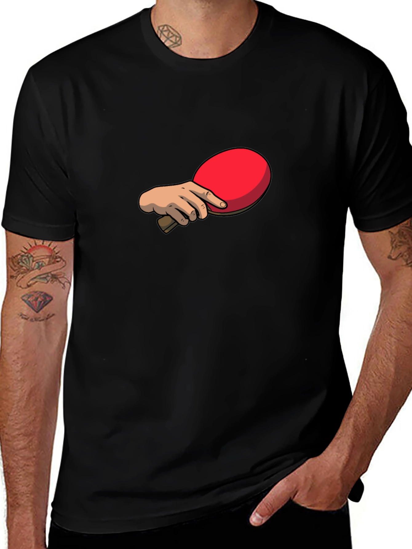 Ping Pong Paddle Graphic Tee - Black Cotton T-Shirt