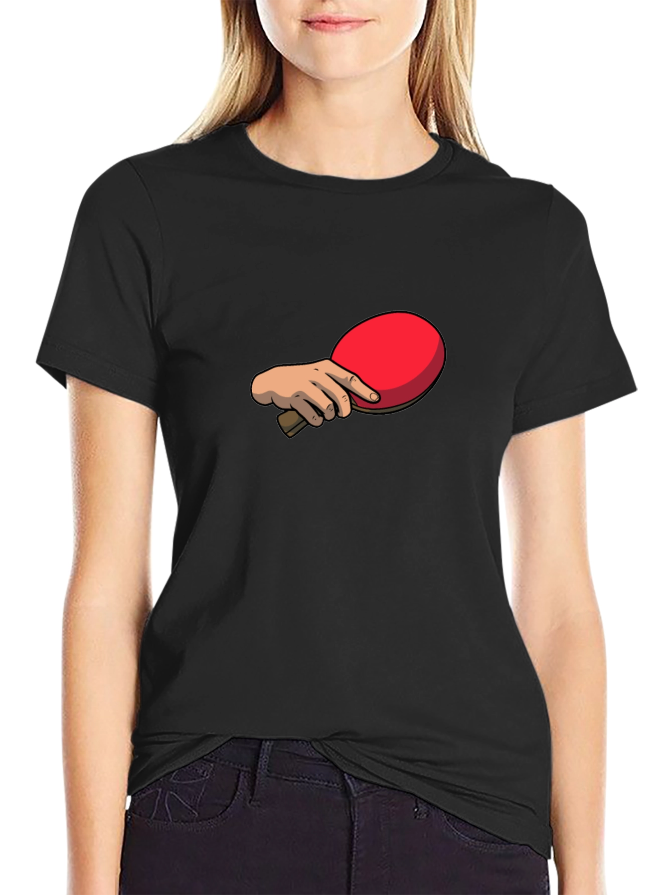 Ping Pong Paddle Graphic Tee - Black Cotton T-Shirt
