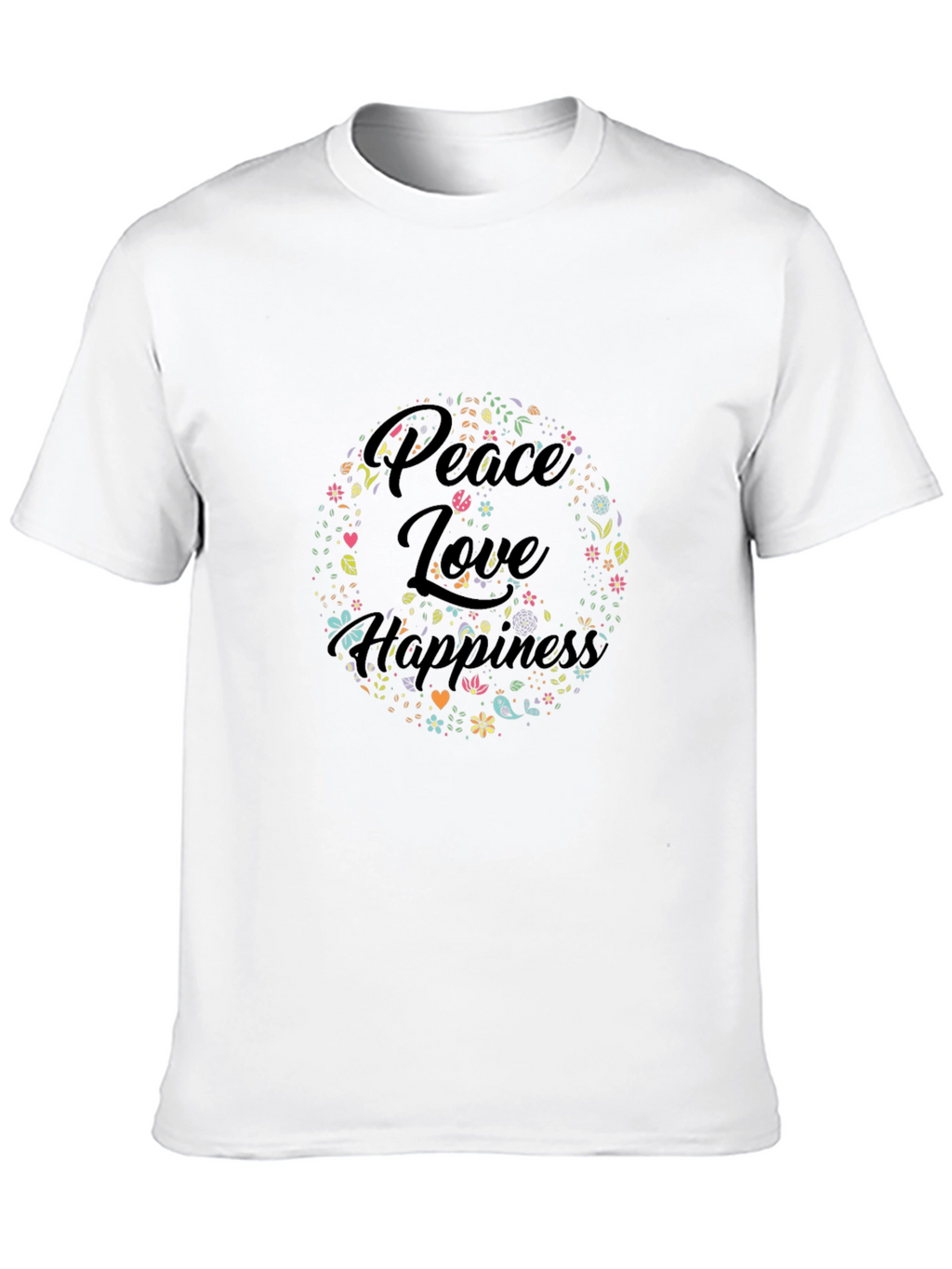 Peace Love Happiness Graphic Tee - Black Cotton T-Shirt