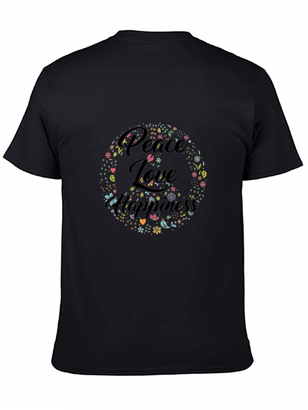 Peace Love Happiness Graphic Tee - Black Cotton T-Shirt