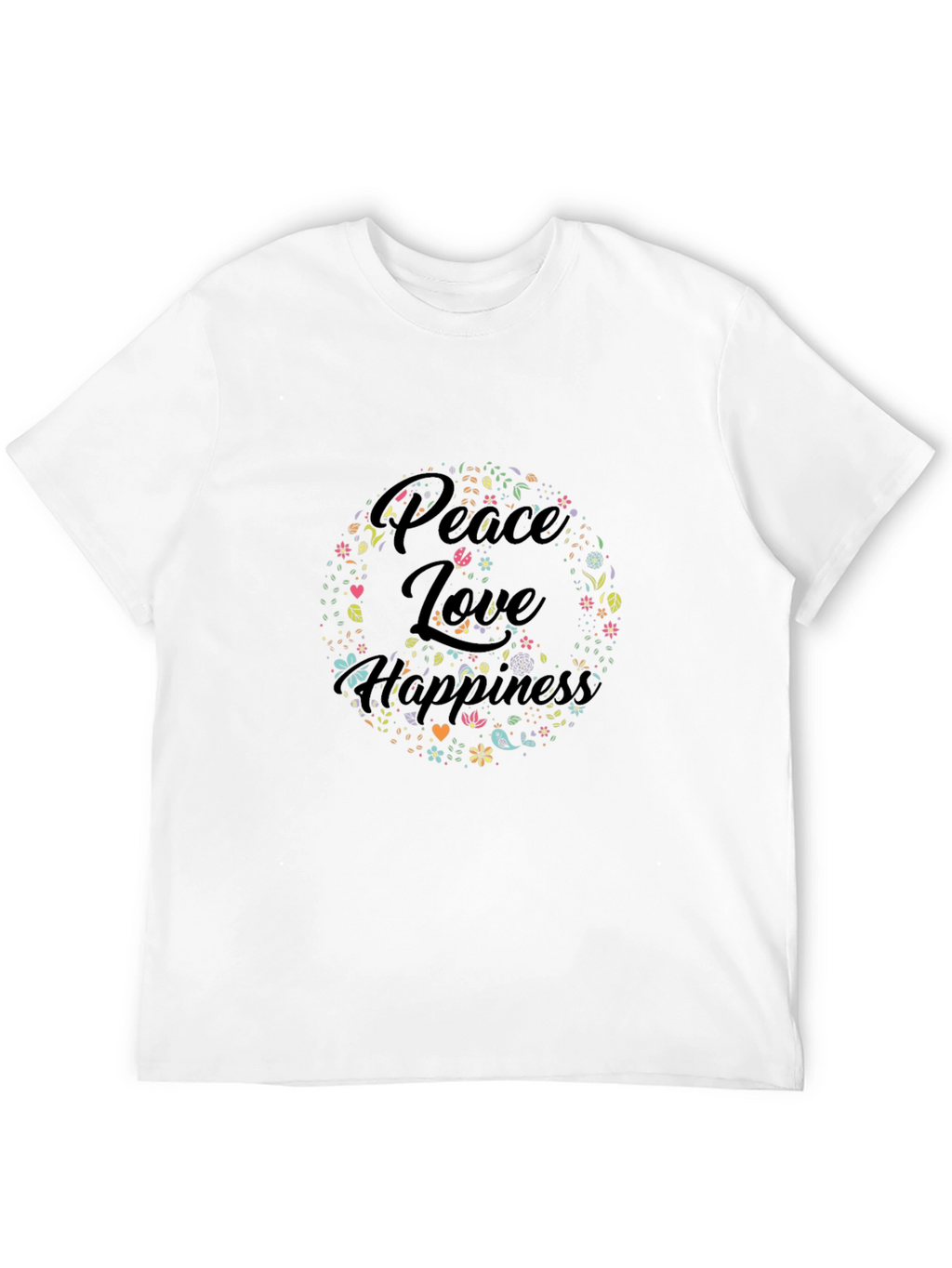 Peace Love Happiness Graphic Tee - Black Cotton T-Shirt