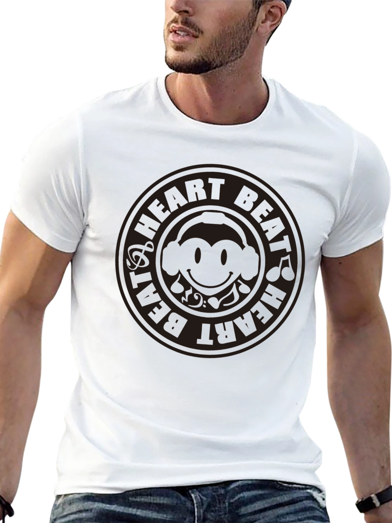 Heart Beat Monkey Graphic Tee - Black Cotton T-Shirt