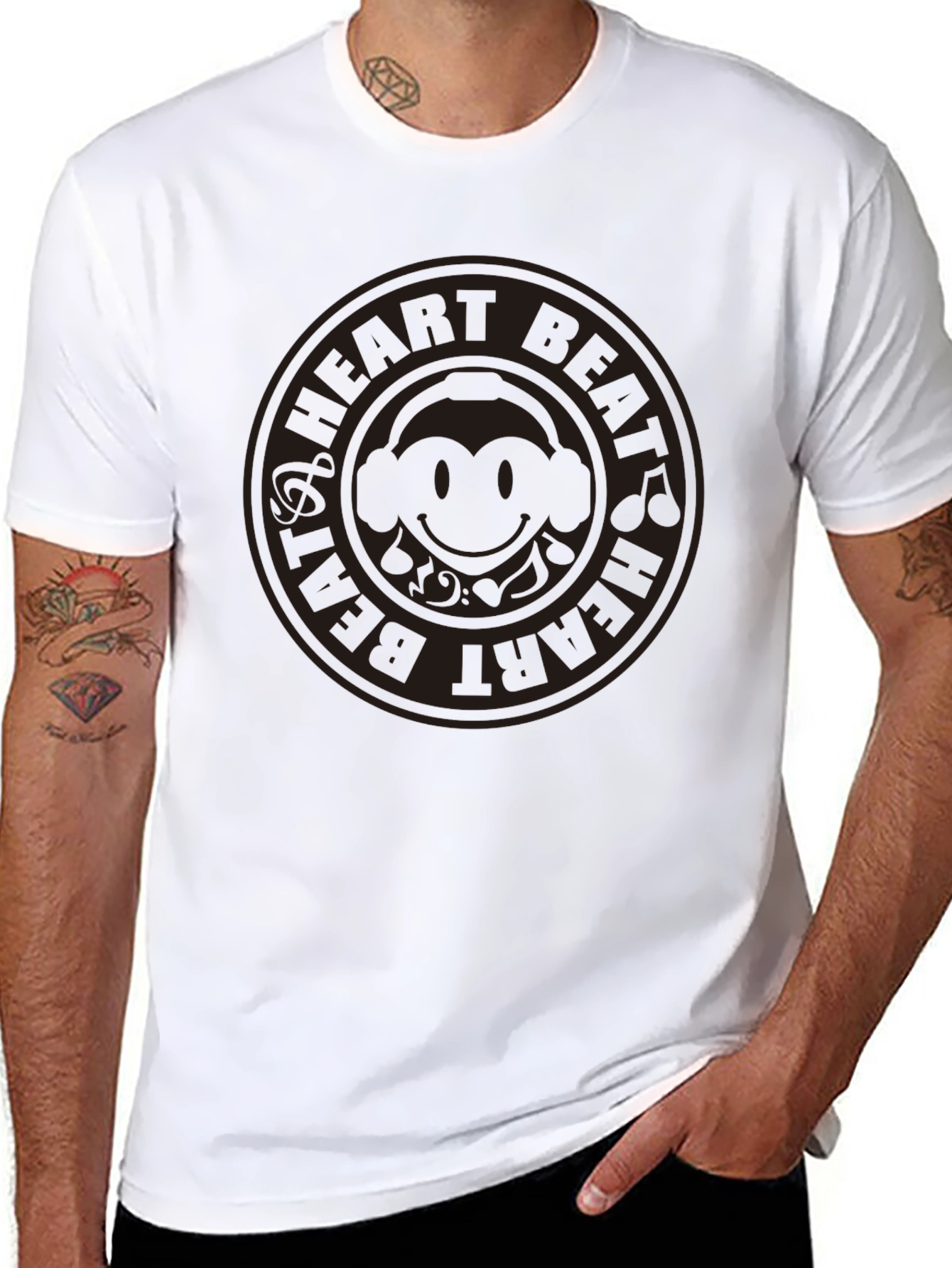 Heart Beat Monkey Graphic Tee - Black Cotton T-Shirt
