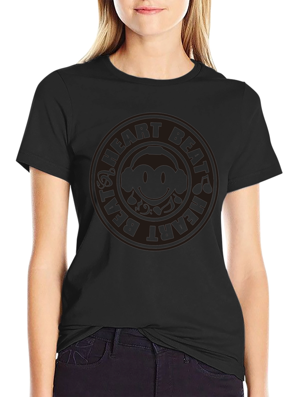 Heart Beat Monkey Graphic Tee - Black Cotton T-Shirt