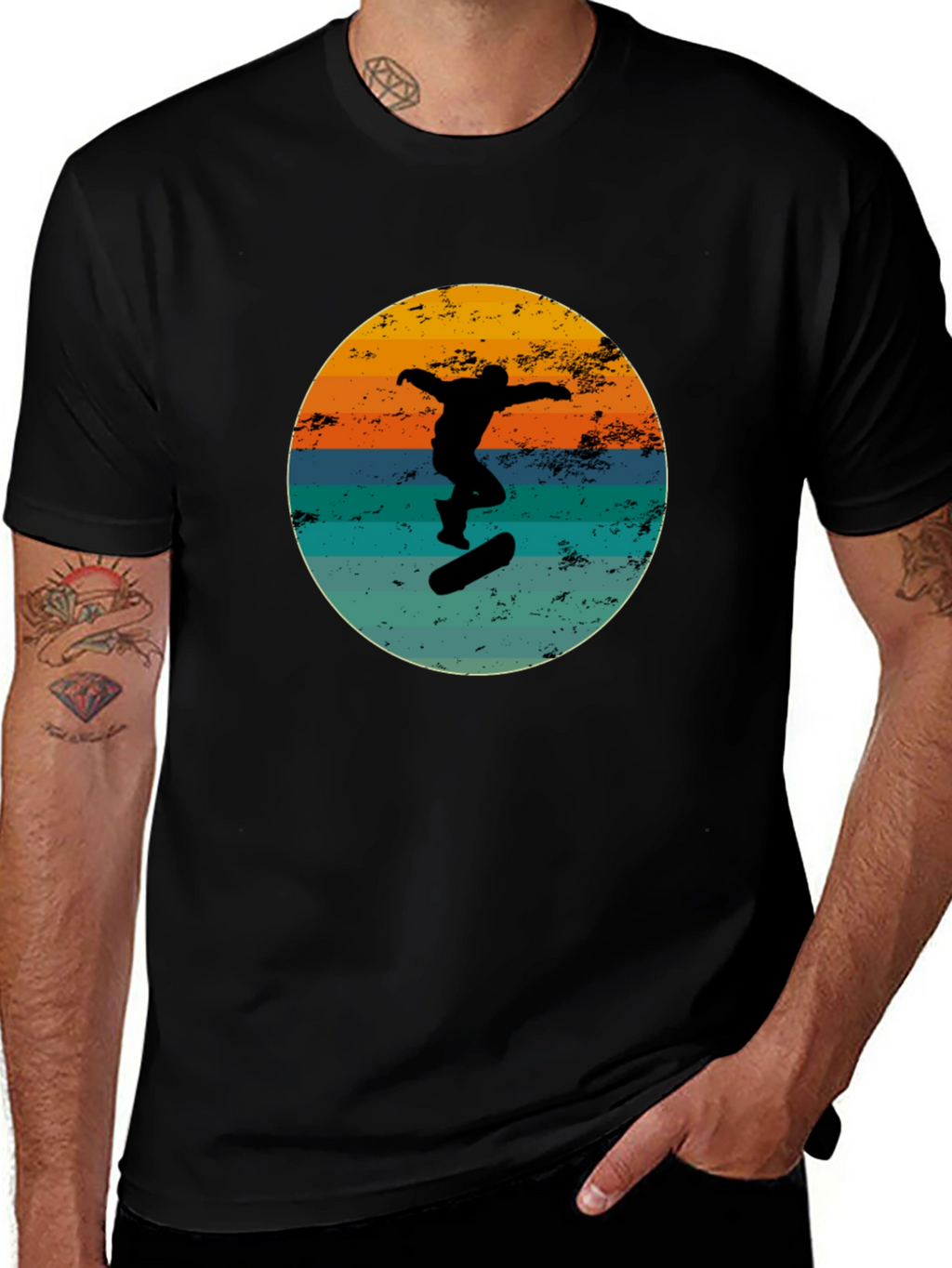 Retro Skateboarder Black Graphic Tee