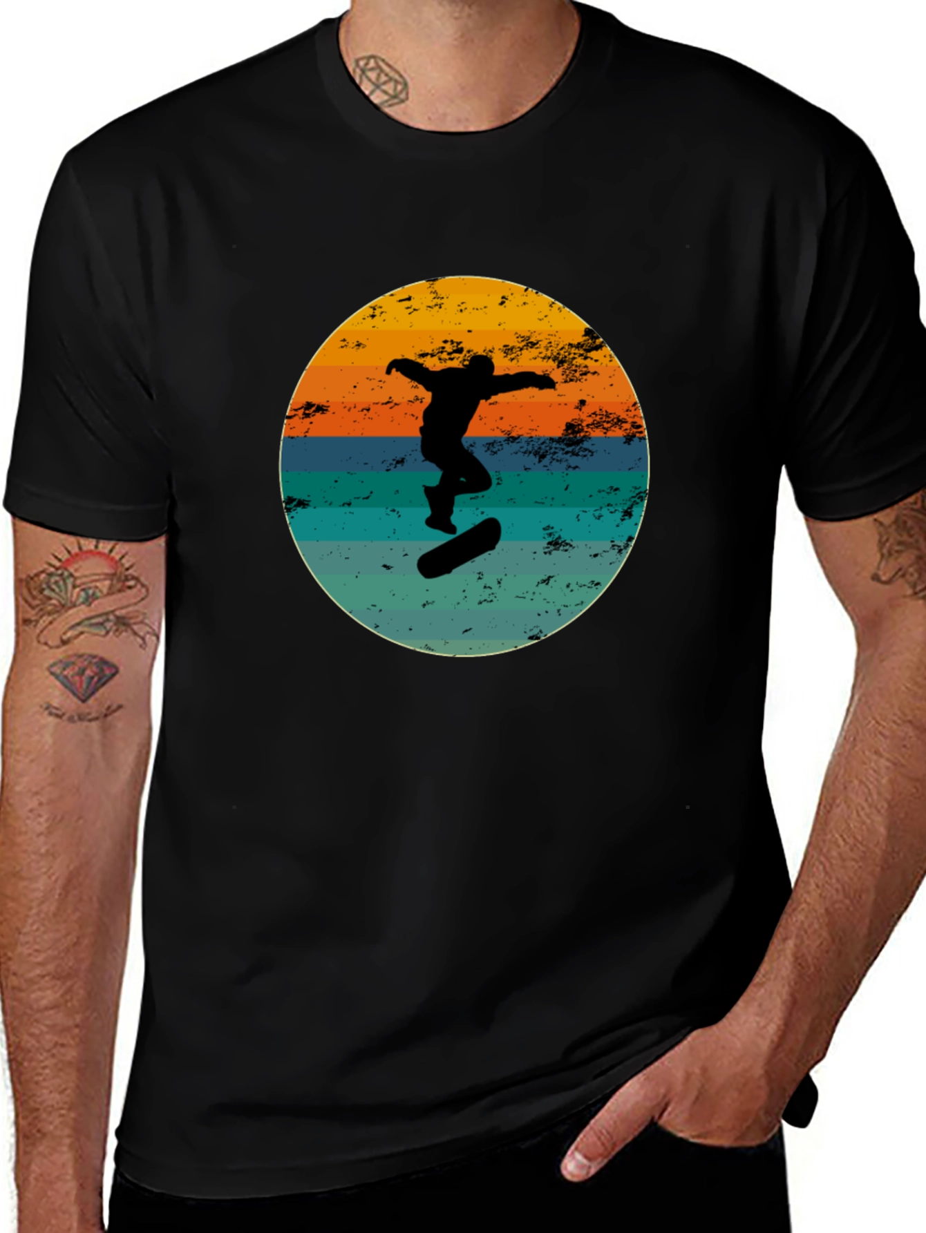 Retro Skateboarder Black Graphic Tee