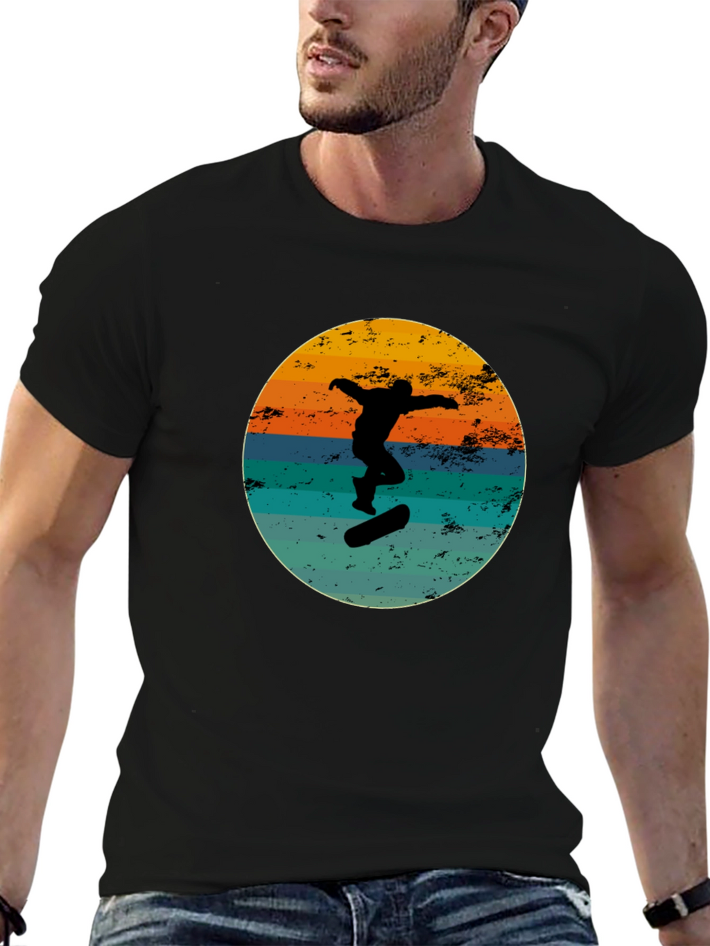 Retro Skateboarder Black Graphic Tee