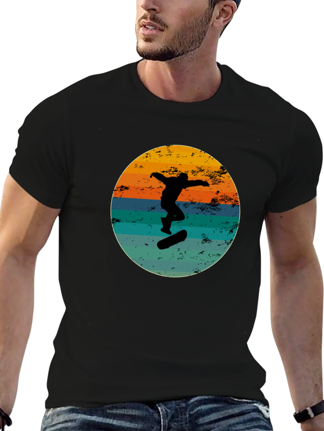 Retro Skateboarder Black Graphic Tee