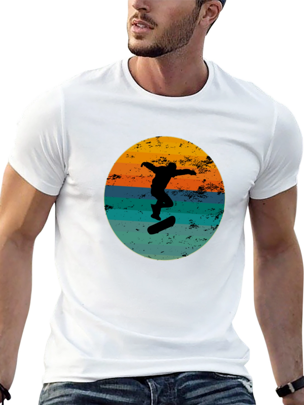 Retro Skateboarder Black Graphic Tee