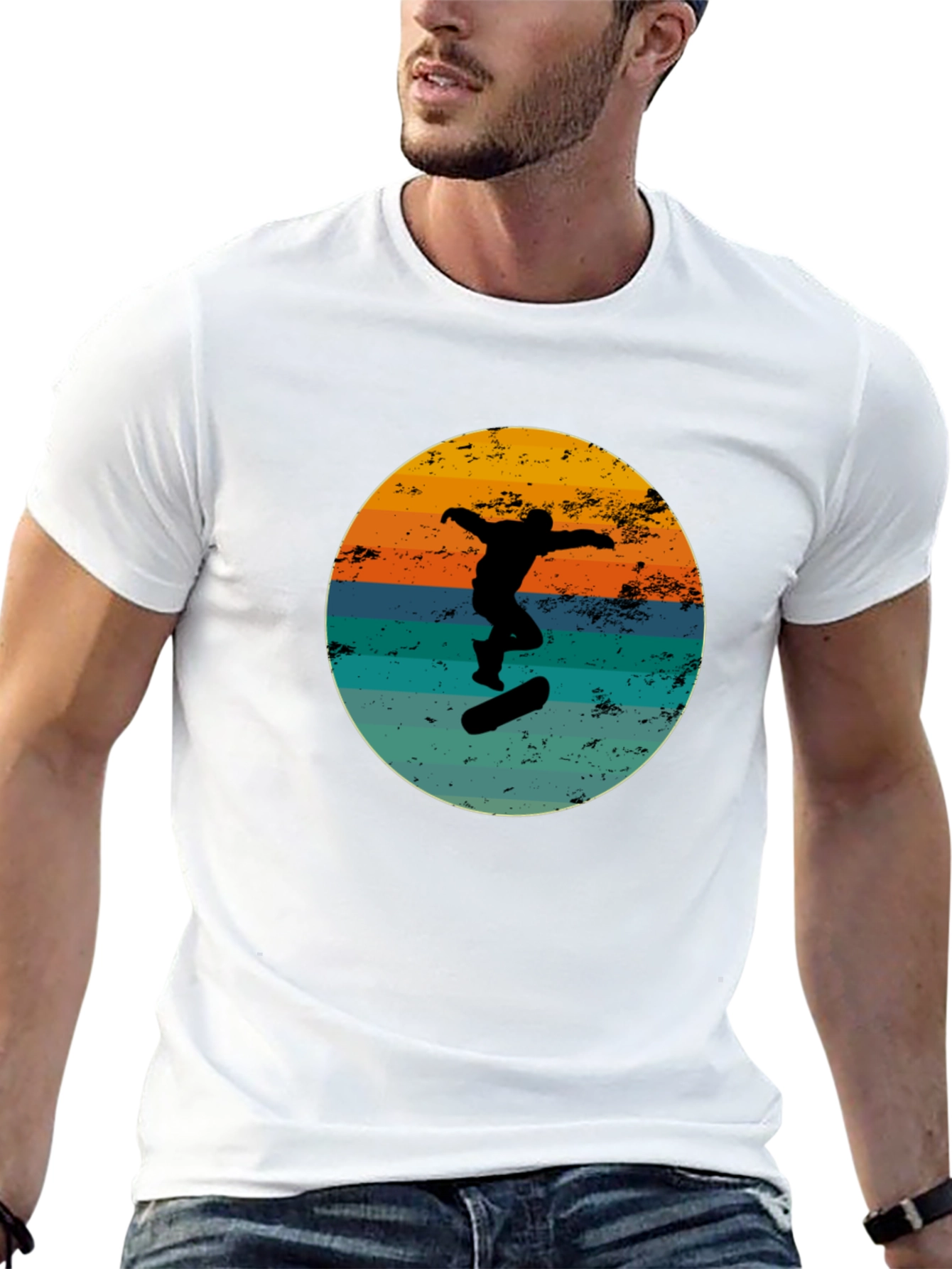 Retro Skateboarder Black Graphic Tee