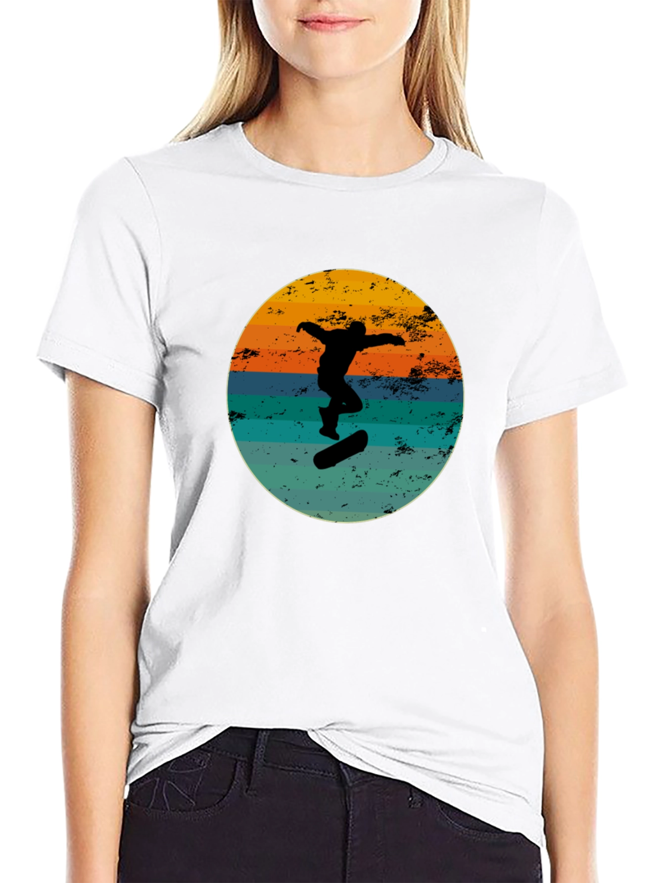 Retro Skateboarder Black Graphic Tee