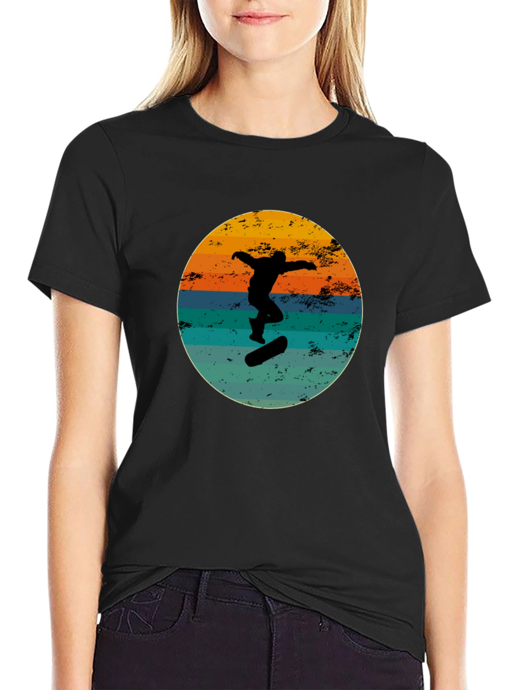 Retro Skateboarder Black Graphic Tee