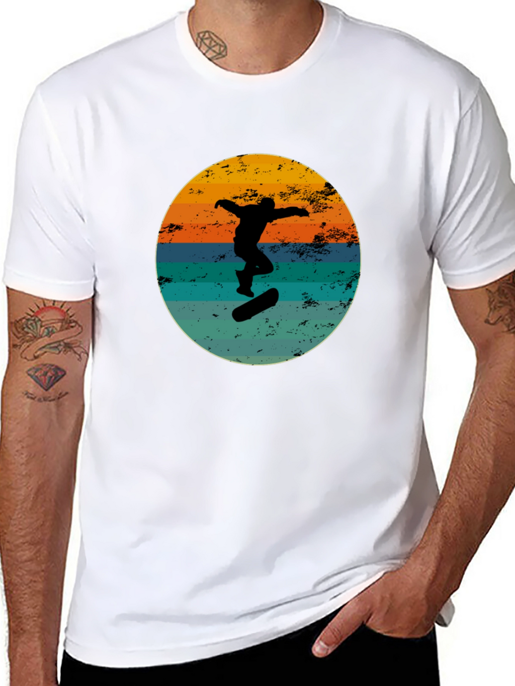 Retro Skateboarder Black Graphic Tee
