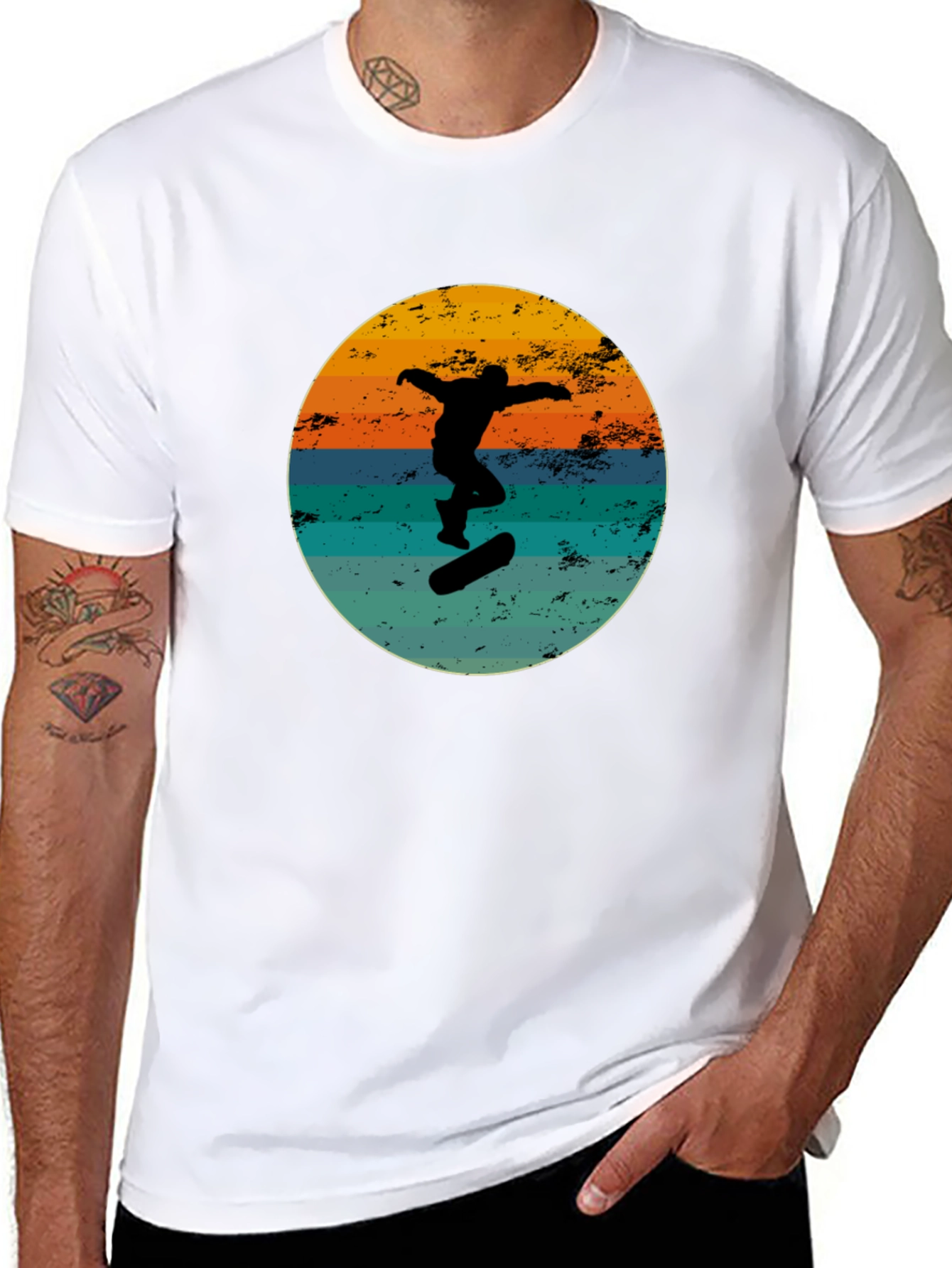 Retro Skateboarder Black Graphic Tee