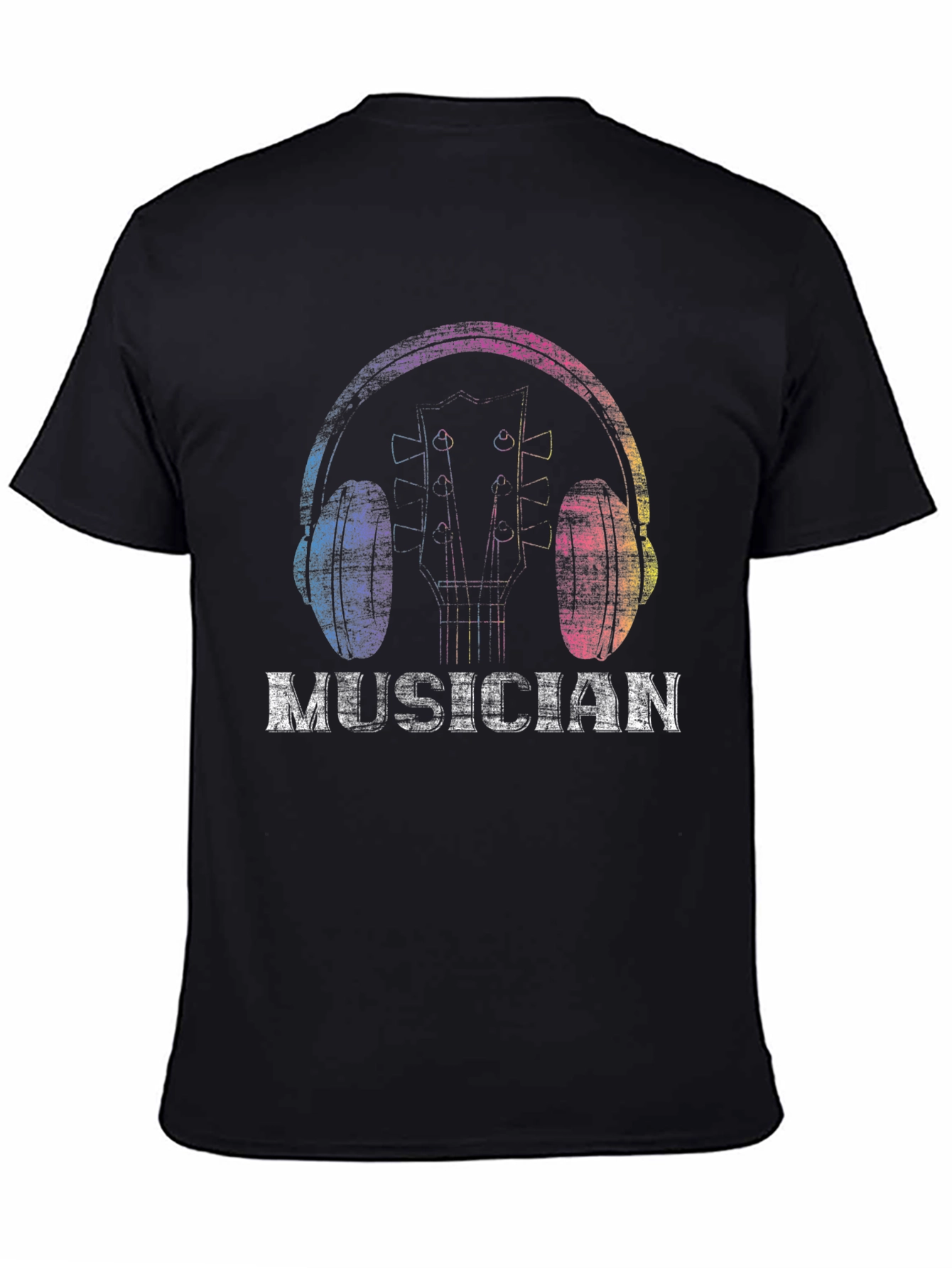 Musician Graphic T-Shirt: Colorful Headphones & Guitar