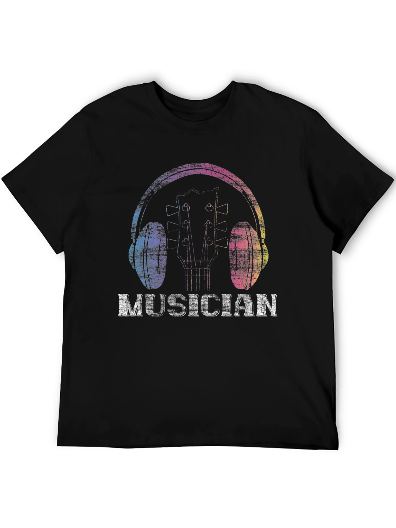 Musician Graphic T-Shirt: Colorful Headphones & Guitar