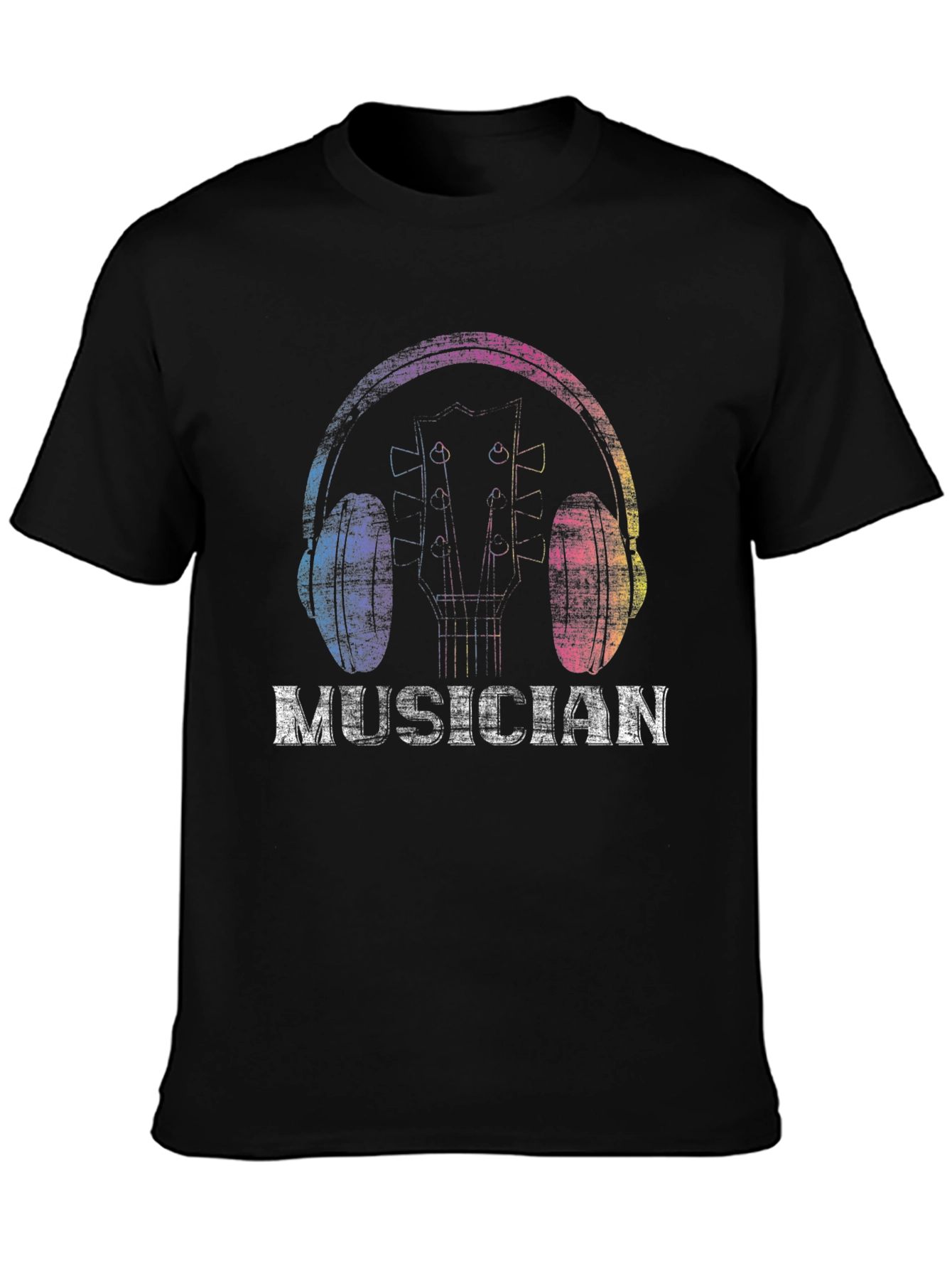 Musician Graphic T-Shirt: Colorful Headphones & Guitar