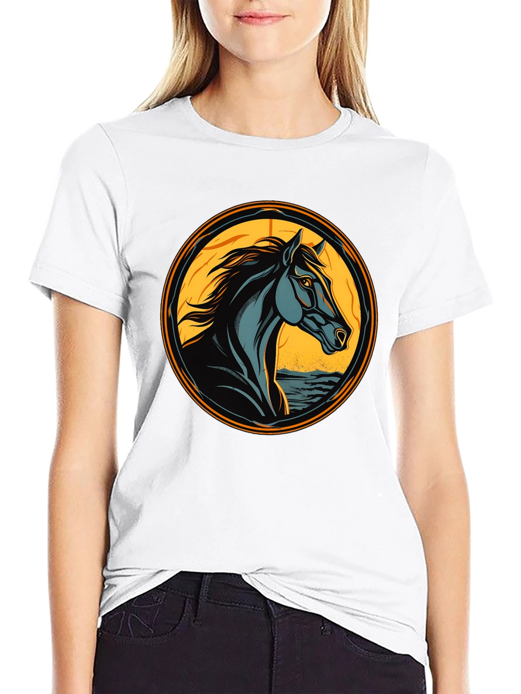 Black Horse Graphic Tee - Artistic Animal Design