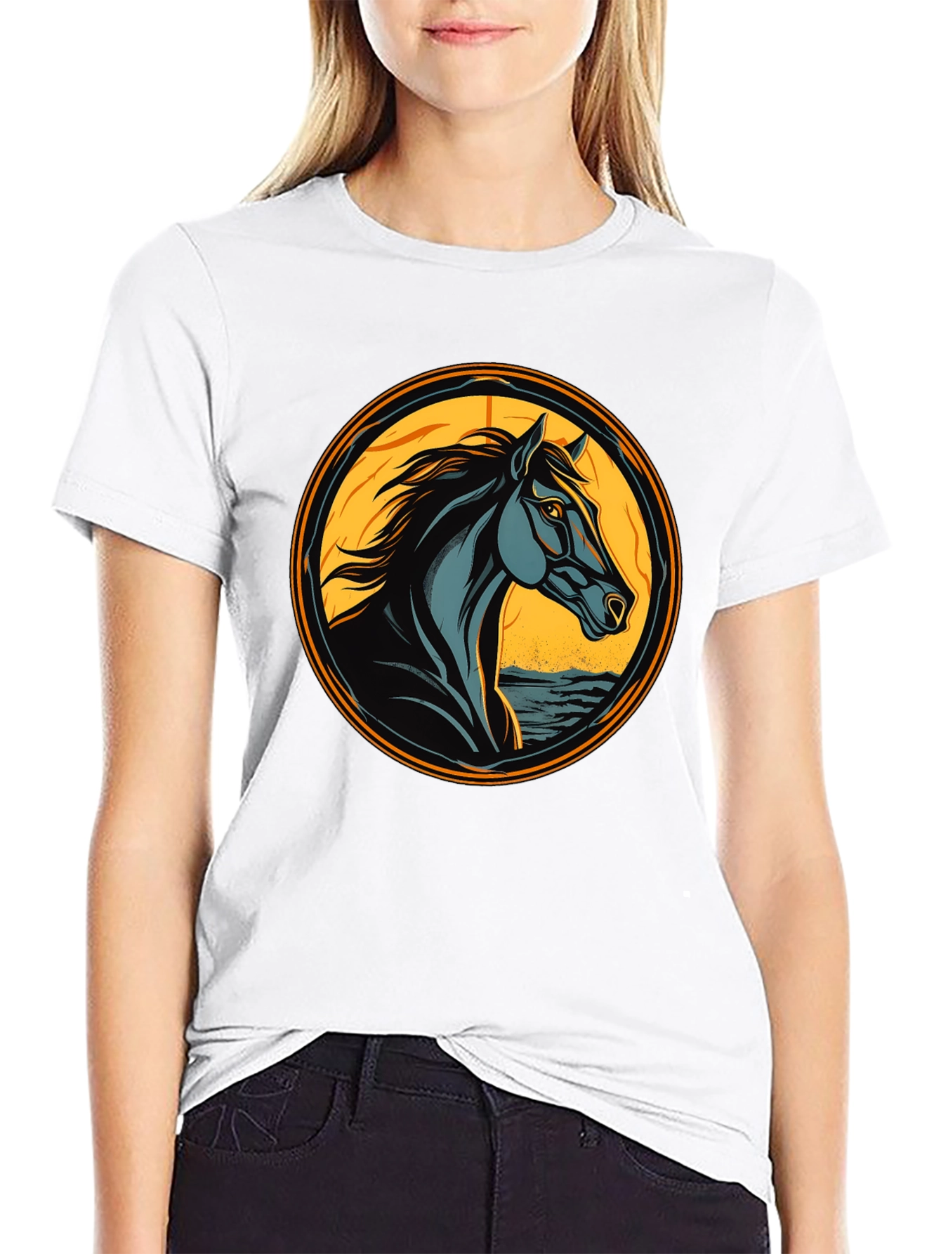 Black Horse Graphic Tee - Artistic Animal Design