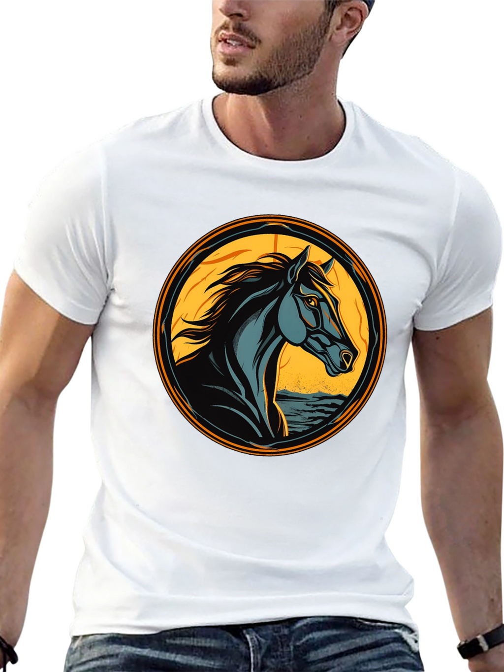 Black Horse Graphic Tee - Artistic Animal Design