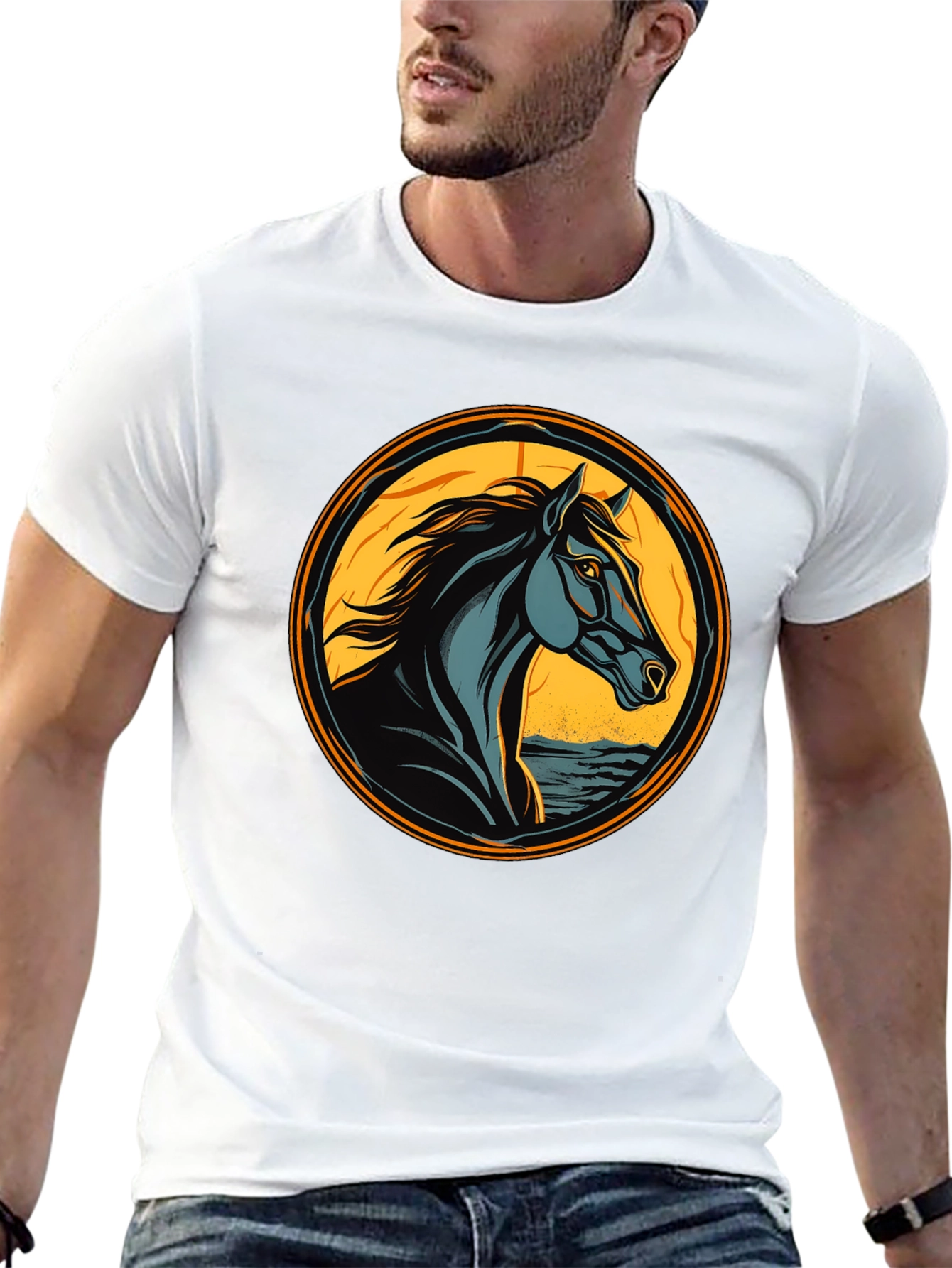 Black Horse Graphic Tee - Artistic Animal Design
