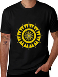 Black T-Shirt with Gold Geometric Sunburst Design