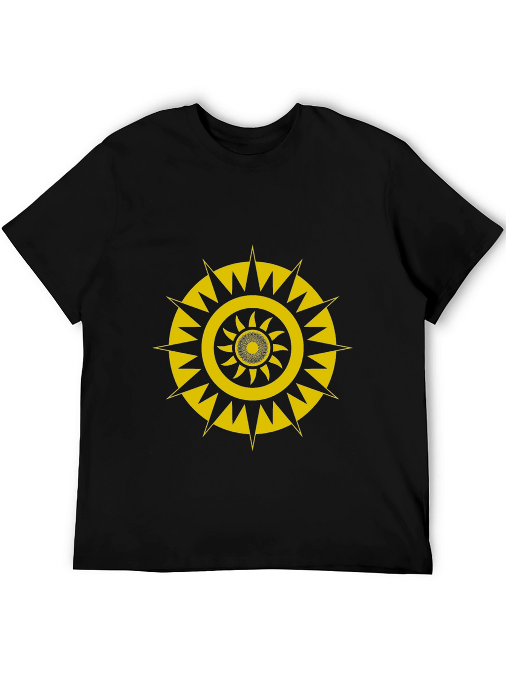 Black T-Shirt with Gold Geometric Sunburst Design