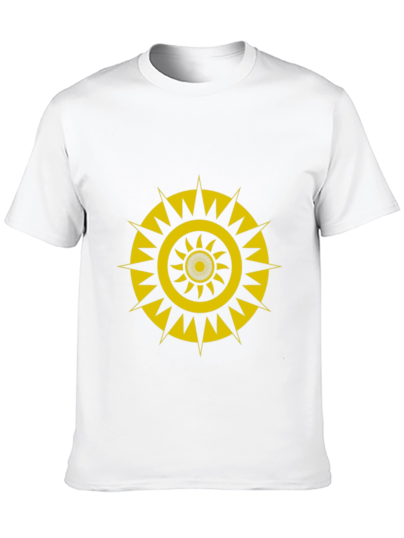 Black T-Shirt with Gold Geometric Sunburst Design