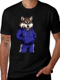 Cool Wolf Cartoon Graphic Black T-Shirt