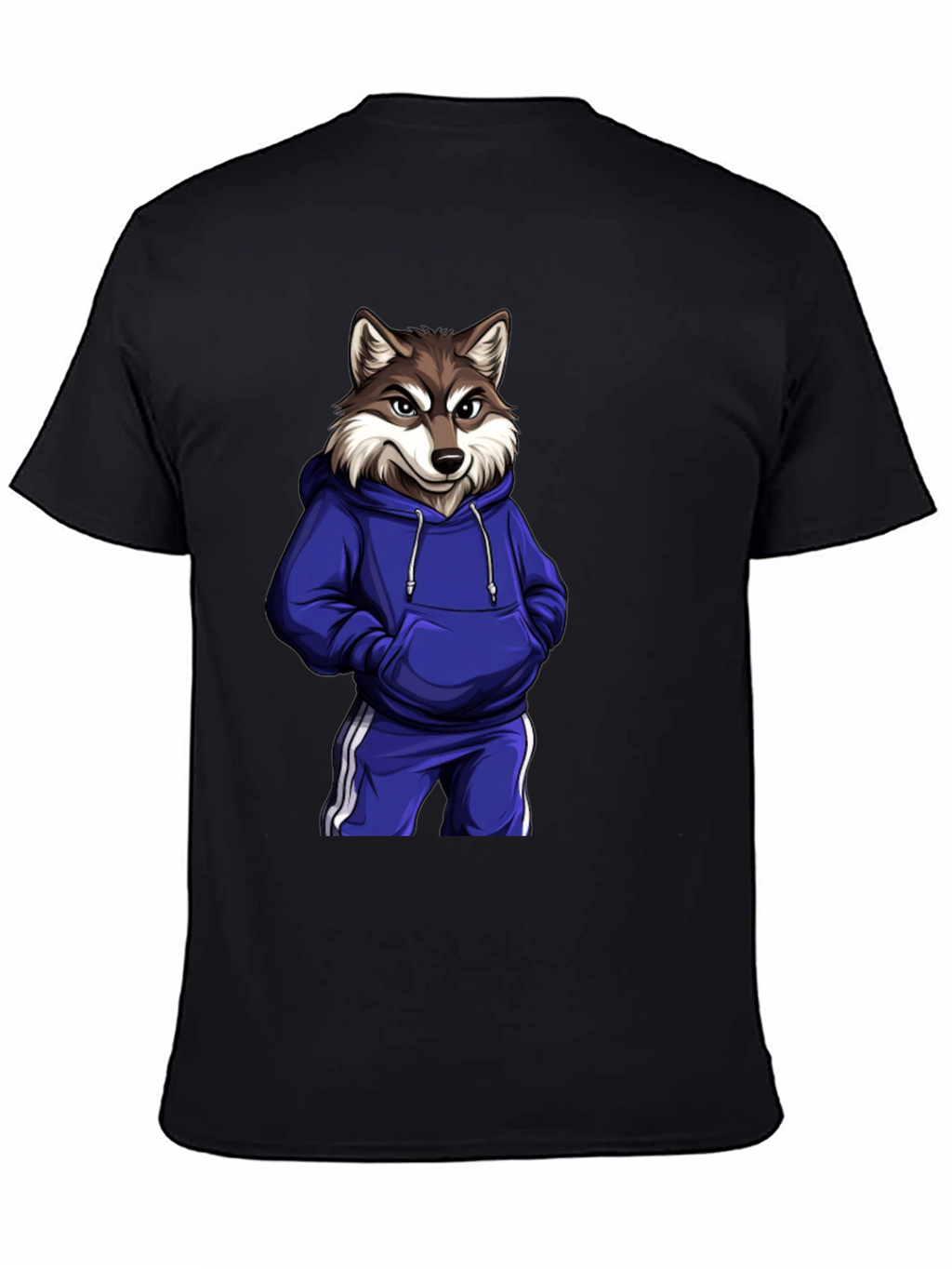 Cool Wolf Cartoon Graphic Black T-Shirt