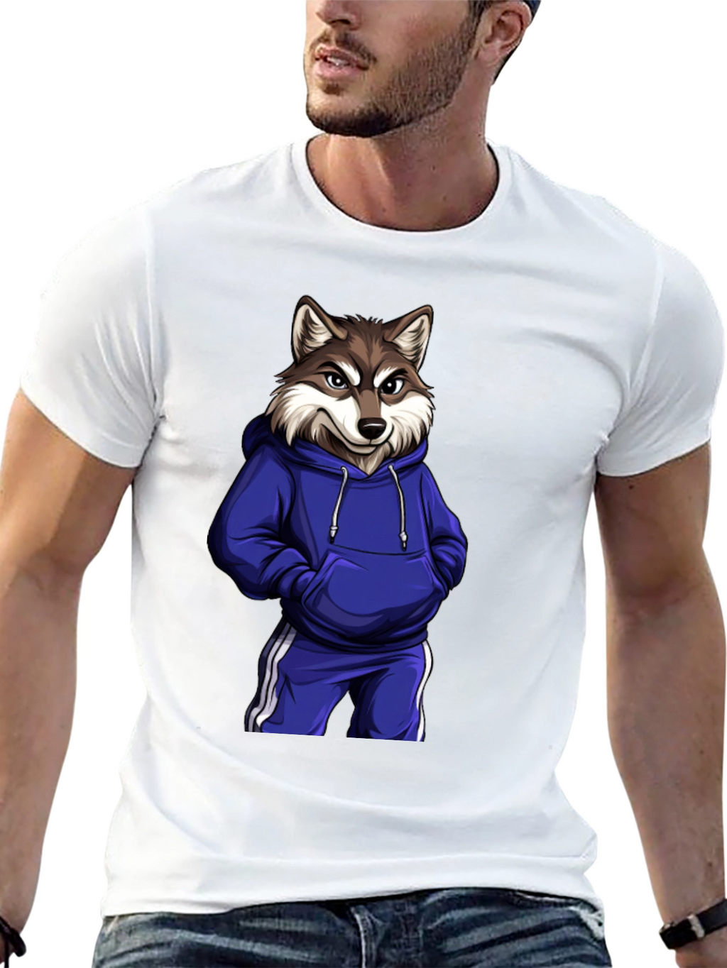 Cool Wolf Cartoon Graphic Black T-Shirt