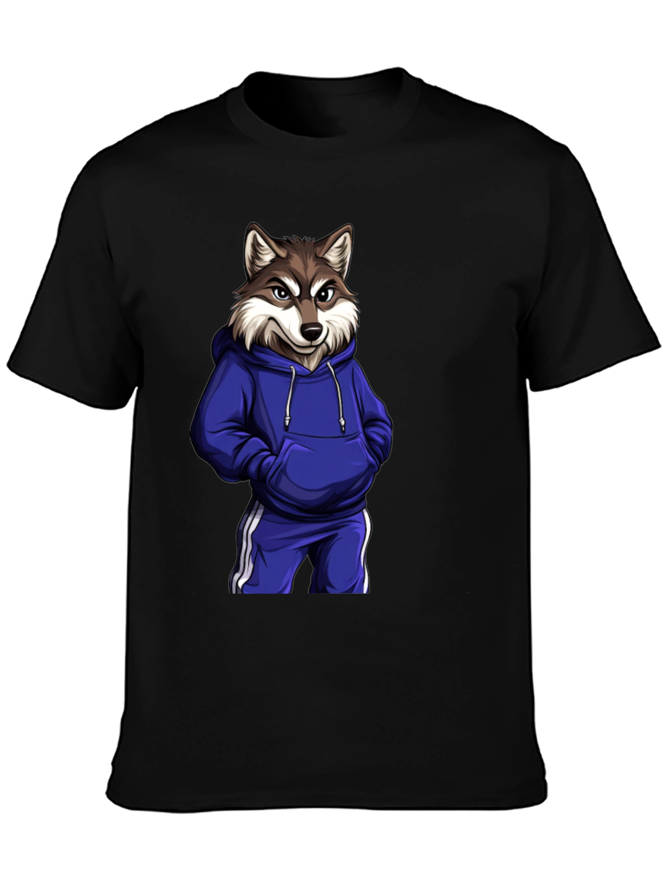 Cool Wolf Cartoon Graphic Black T-Shirt