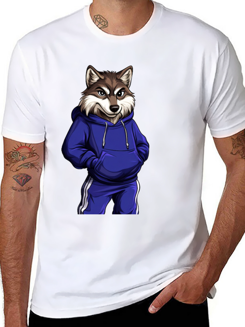 Cool Wolf Cartoon Graphic Black T-Shirt