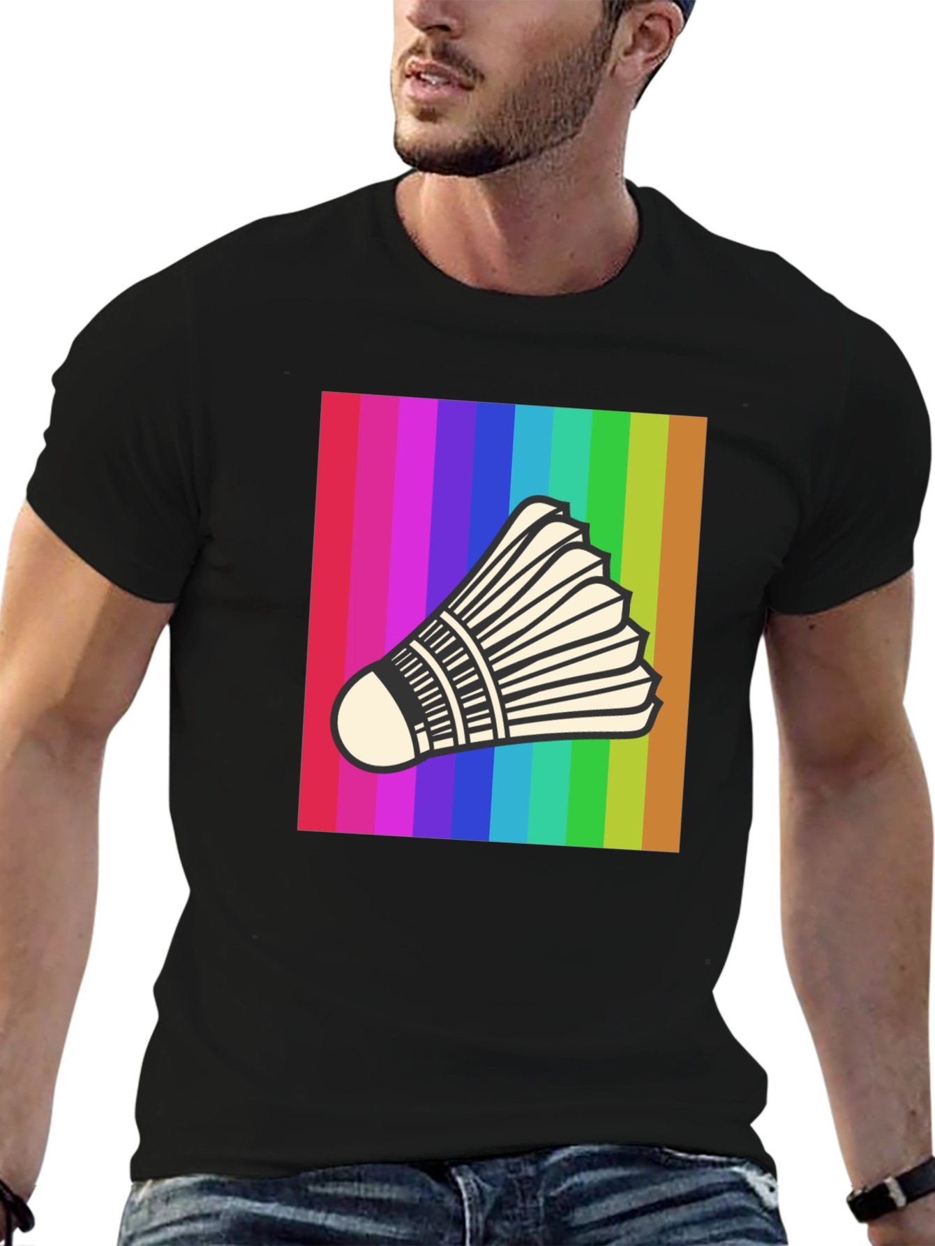 Rainbow Badminton Shuttlecock Graphic T-Shirt