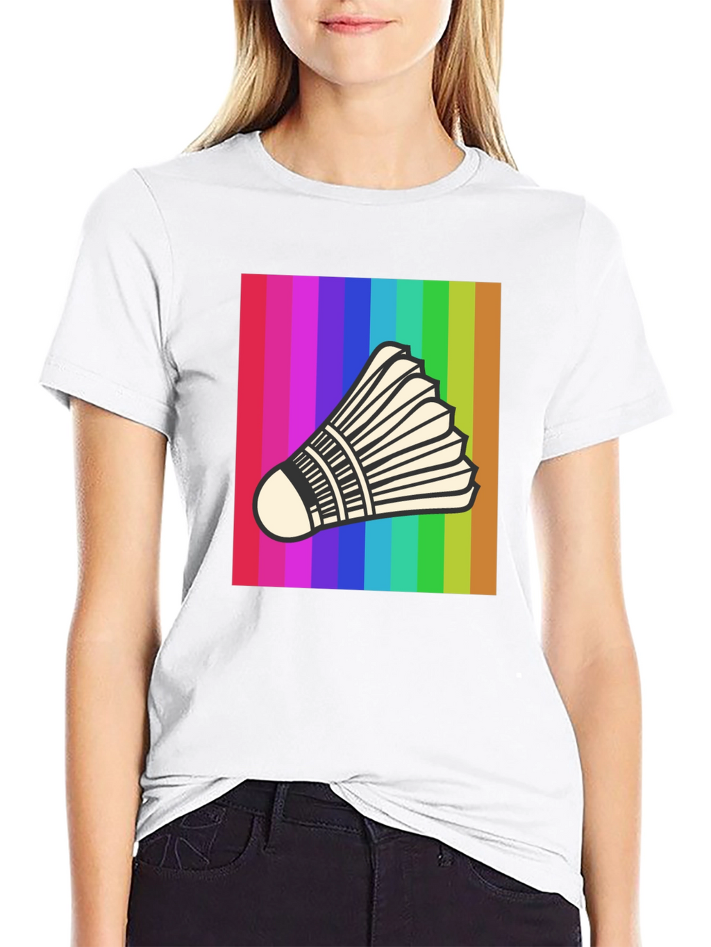 Rainbow Badminton Shuttlecock Graphic T-Shirt