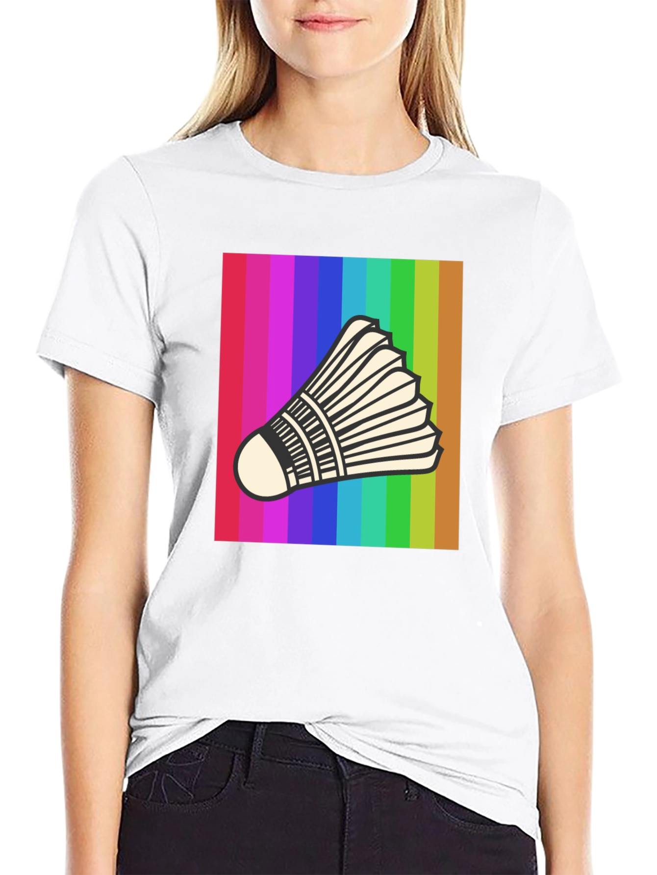 Rainbow Badminton Shuttlecock Graphic T-Shirt