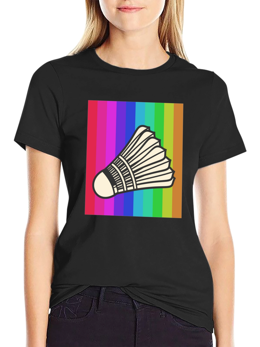 Rainbow Badminton Shuttlecock Graphic T-Shirt