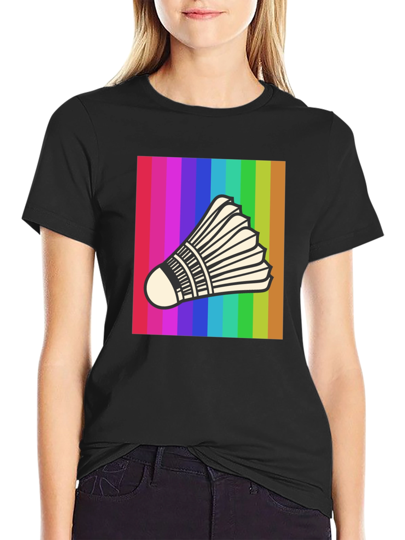 Rainbow Badminton Shuttlecock Graphic T-Shirt