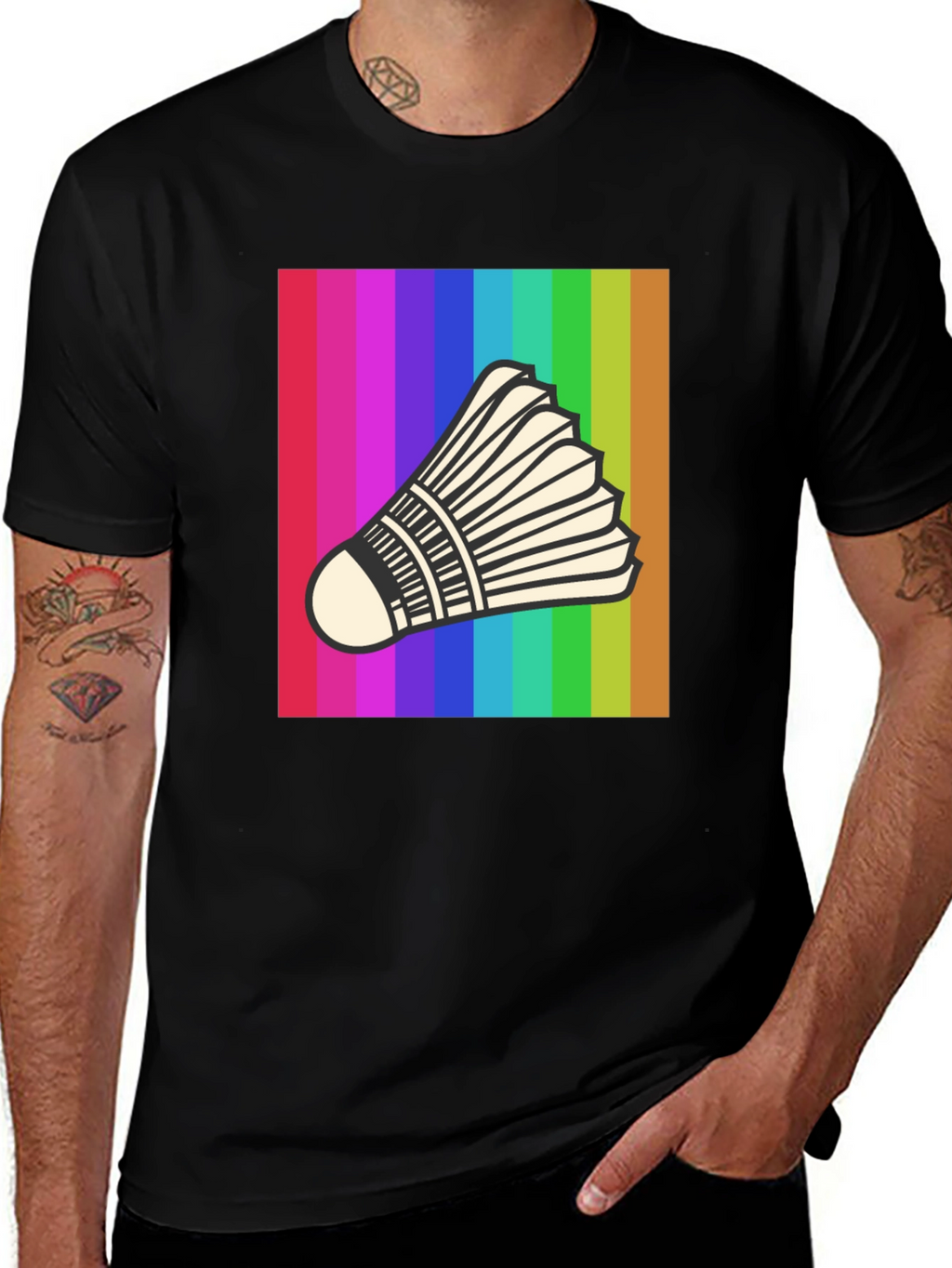 Rainbow Badminton Shuttlecock Graphic T-Shirt