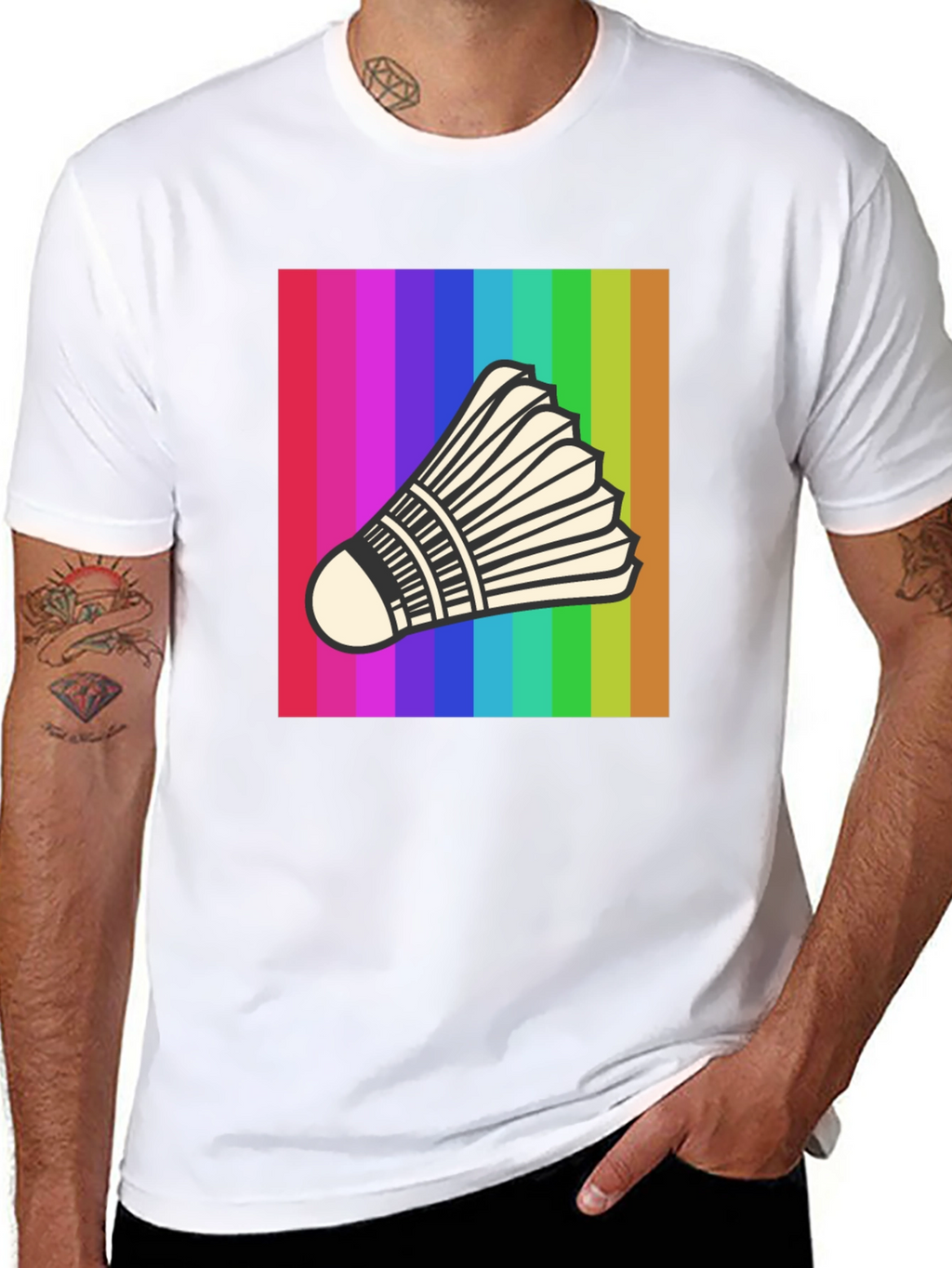 Rainbow Badminton Shuttlecock Graphic T-Shirt