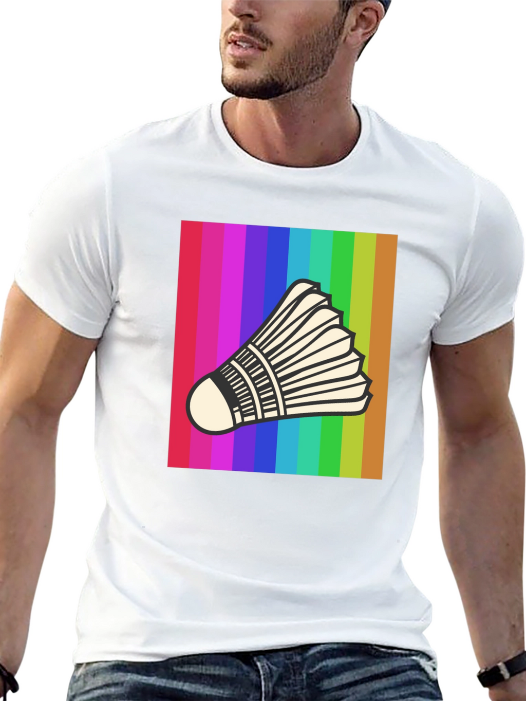 Rainbow Badminton Shuttlecock Graphic T-Shirt