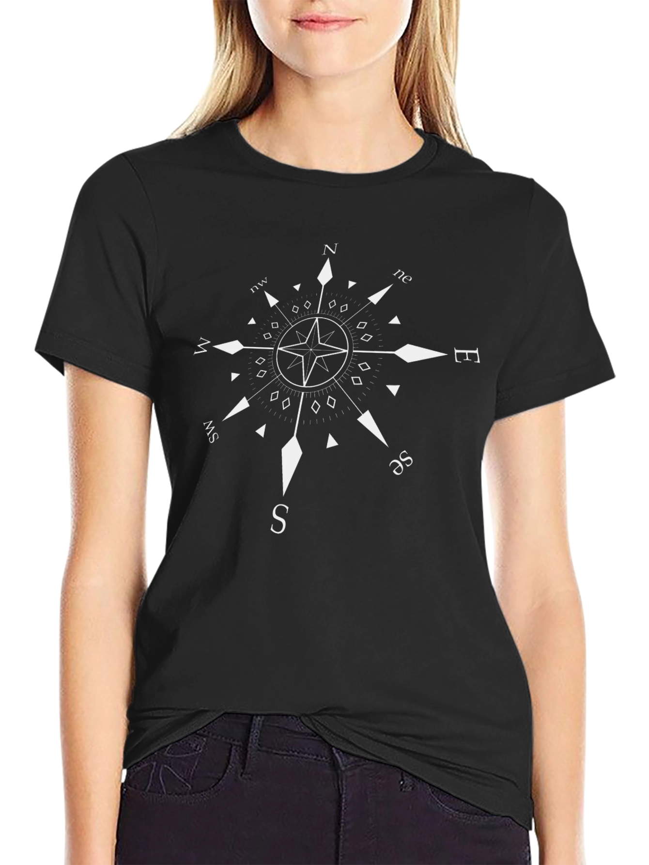 Compass Rose Graphic T-Shirt - Black