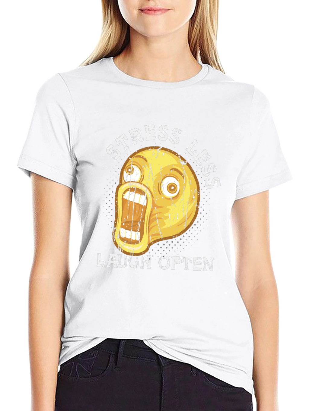 Funny Emoji Graphic T-Shirt - Stress Less Laugh Often